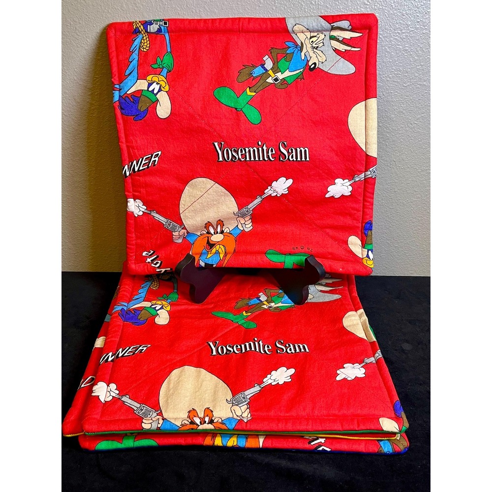 Yosemite Sam Wile E Coyote Potholders Set 4 Looney Tunes Handmade Vintage 10.75"
